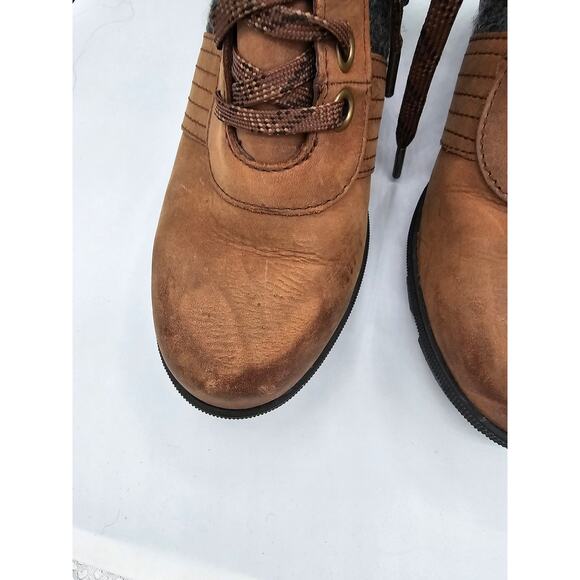 Sorel Lexie Boots Women's Brown Gray Leather Hidden Wedge Lace Up Lug Booties7.5 - Picture 2 of 10